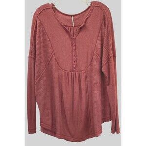 Free People Leo Henley Thermal Waffle Knit Tunic Top Size Medium Wild Rose